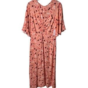 NSR PINK FLORA WHITEL PRINT MIDI WOMEN SHORT SLEEVE DRESS SIZE MEDIUM BRAND NEW